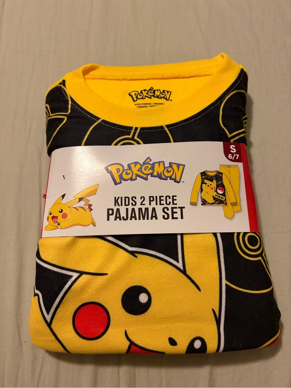 Pokemon Kids 2-Piece Pajama Set Yellow Black Pikachu
